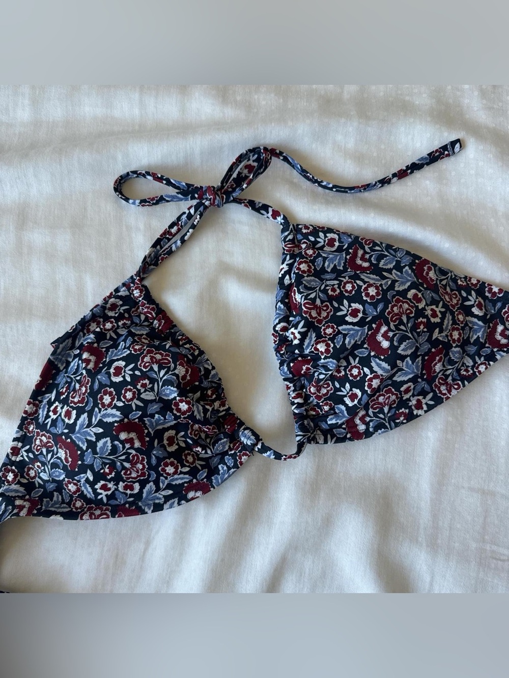 Floral Triangle Bikini Top in Navy, Burgundy, White